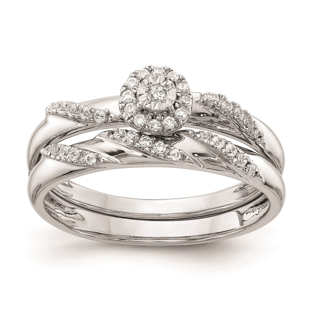 14K Weißgold Verlobungsring Trio mit echten Diamanten, komplett
