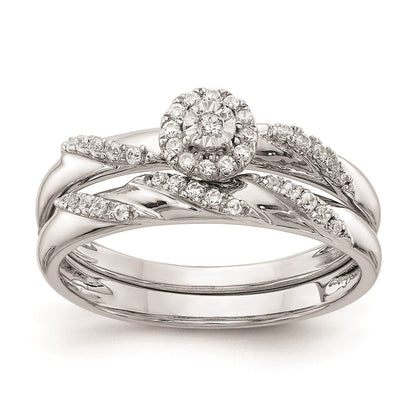 14K Weißgold Verlobungsring Trio mit echten Diamanten, komplett
