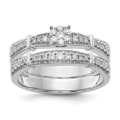 14K Weißgold Komplettes Echtdiamant-Trio-Verlobungsring