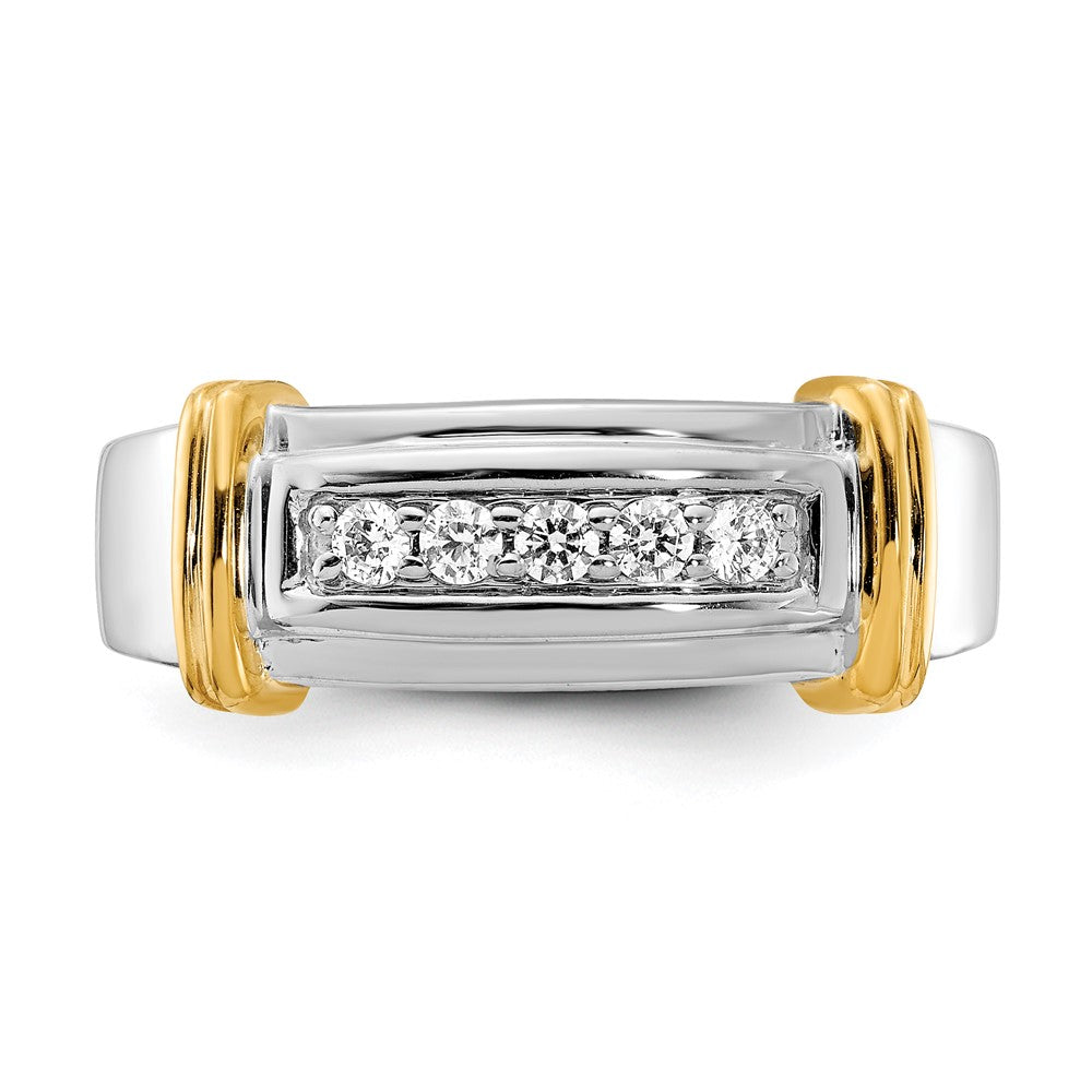14K Weiß- und Gelbgold Herrenring mit echten Diamanten