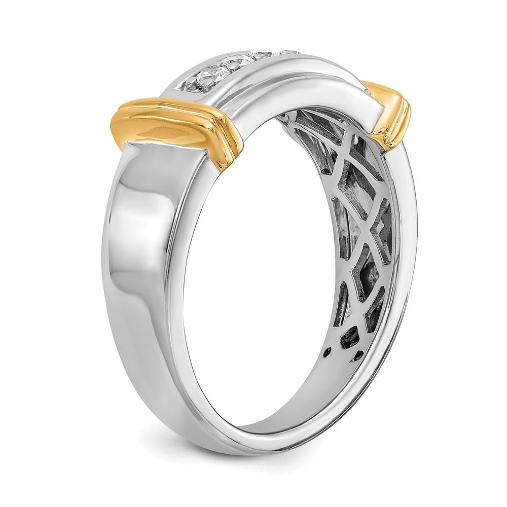 14K Weiß- und Gelbgold Herrenring mit echten Diamanten