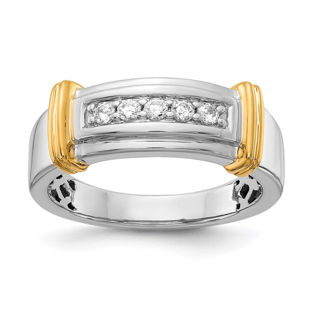14K Weiß- und Gelbgold Herrenring mit echten Diamanten
