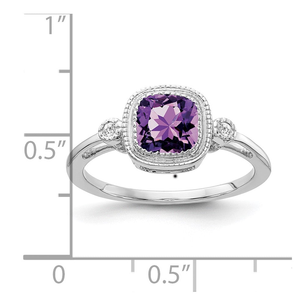 14K Weißgold Ring mit Kissenschliff-Amethyst und echten Diamanten
