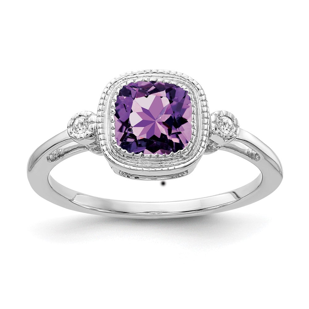14K Weißgold Ring mit Kissenschliff-Amethyst und echten Diamanten