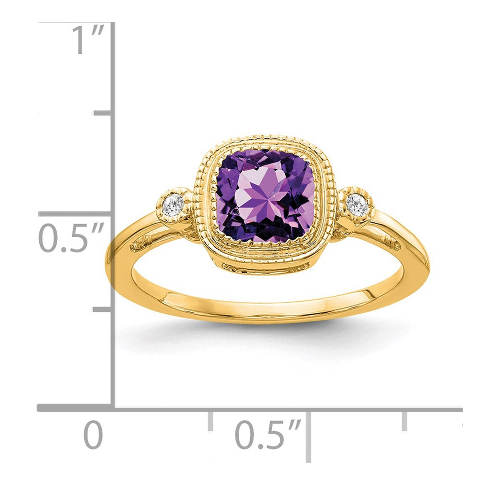 14K Gelbgold Ring mit Kissenschliff-Amethyst und echten Diamanten