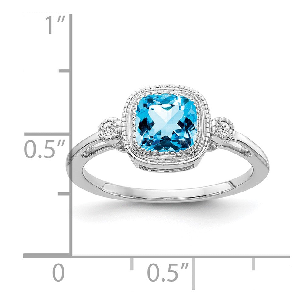 14K Weißgold Ring mit Kissenschliff-Blautopas und echten Diamanten