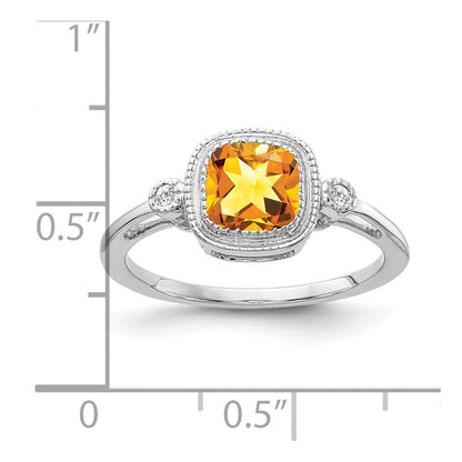 14K Weißgold Ring mit Citrin im Kissenschliff und echten Diamanten