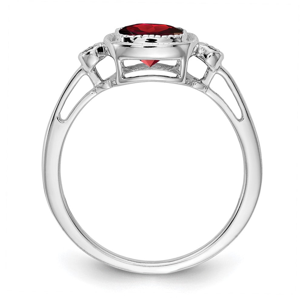 14K Weißgold Ring mit Kissenschliff-Granat und echten Diamanten