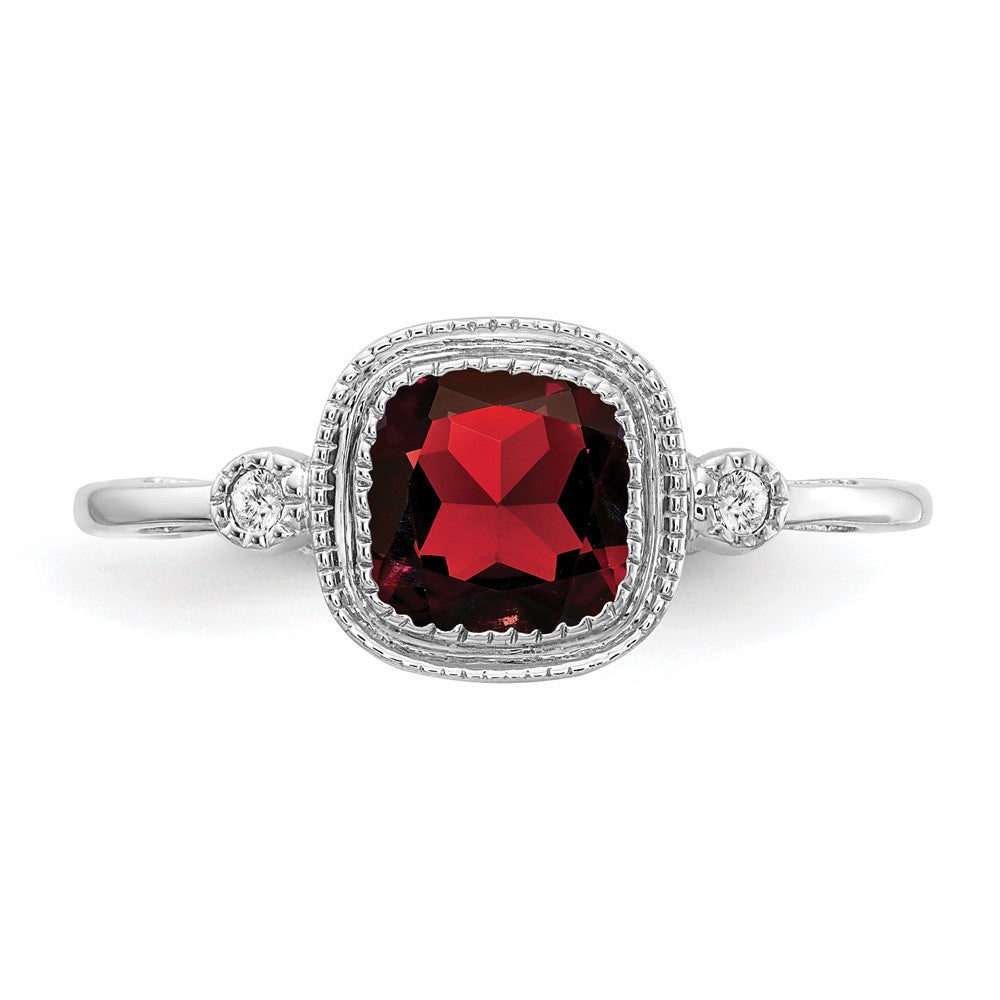 14K Weißgold Ring mit Kissenschliff-Granat und echten Diamanten
