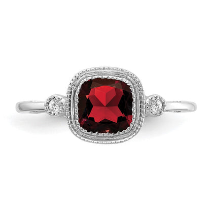14K Weißgold Ring mit Kissenschliff-Granat und echten Diamanten