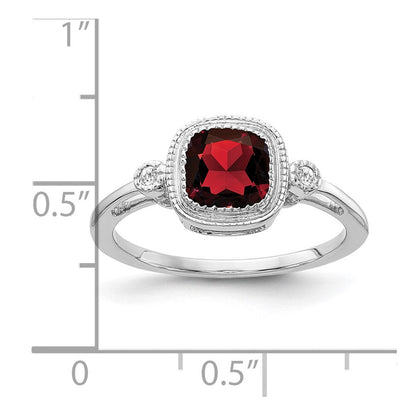 14K Weißgold Ring mit Kissenschliff-Granat und echten Diamanten