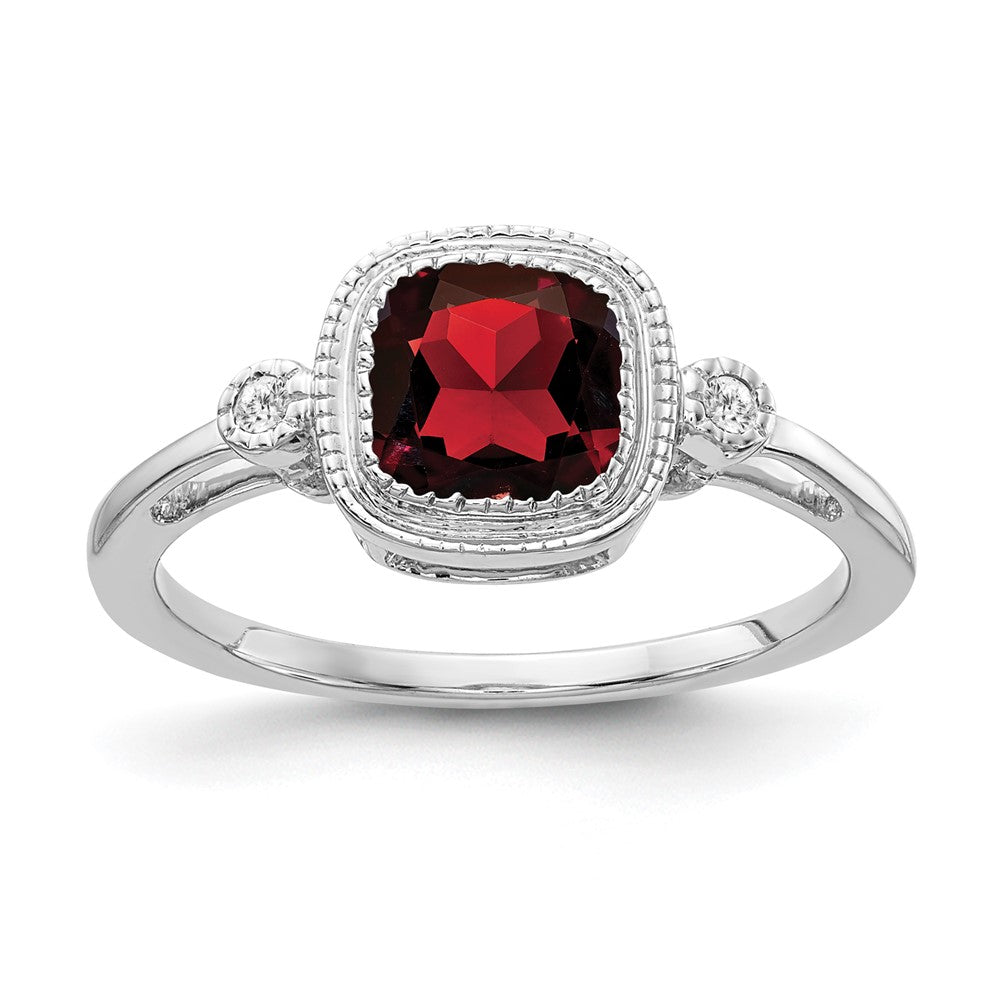14K Weißgold Ring mit Kissenschliff-Granat und echten Diamanten