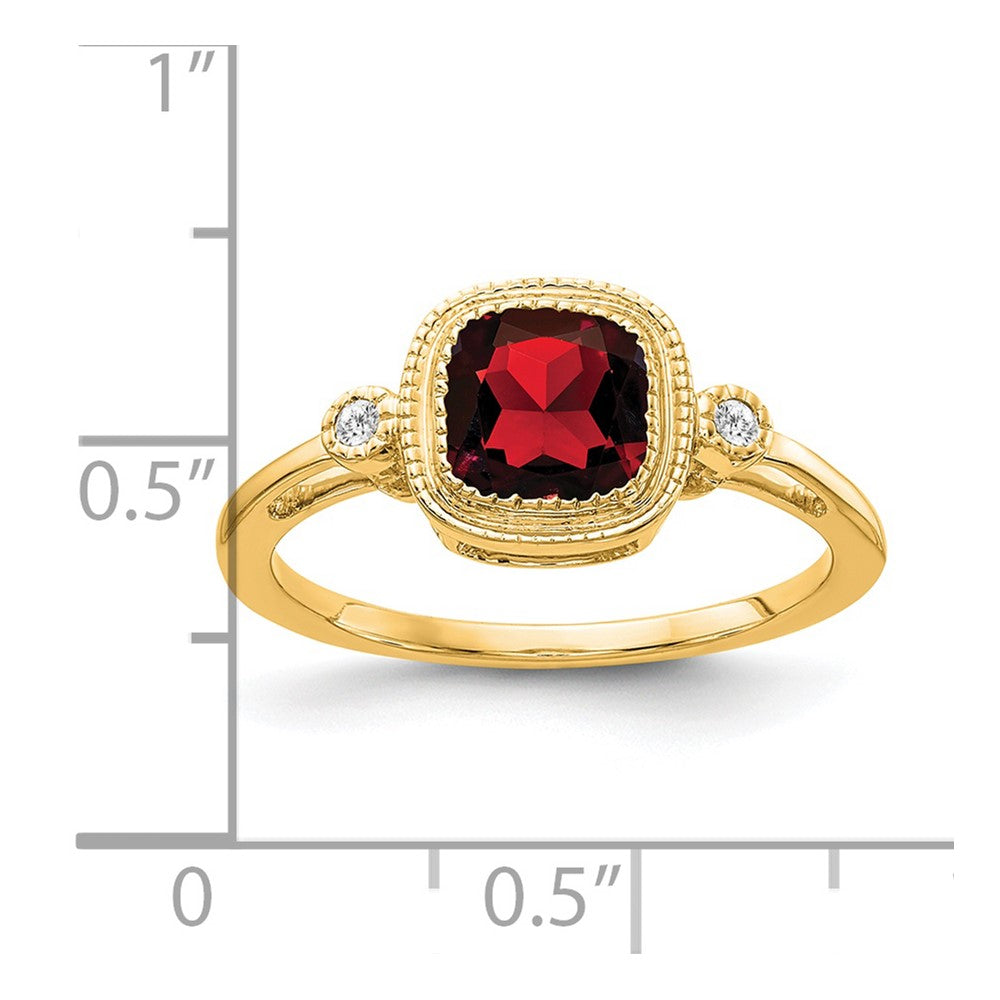14K Gelbgold Ring mit Kissenschliff-Granat und echten Diamanten