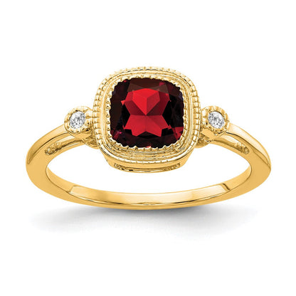 14K Gelbgold Ring mit Kissenschliff-Granat und echten Diamanten