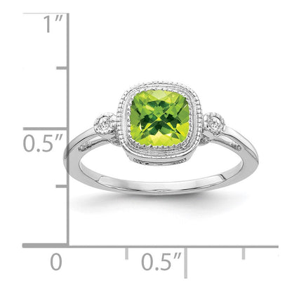 14K Weißgold Ring mit Kissenschliff-Peridot und echten Diamanten
