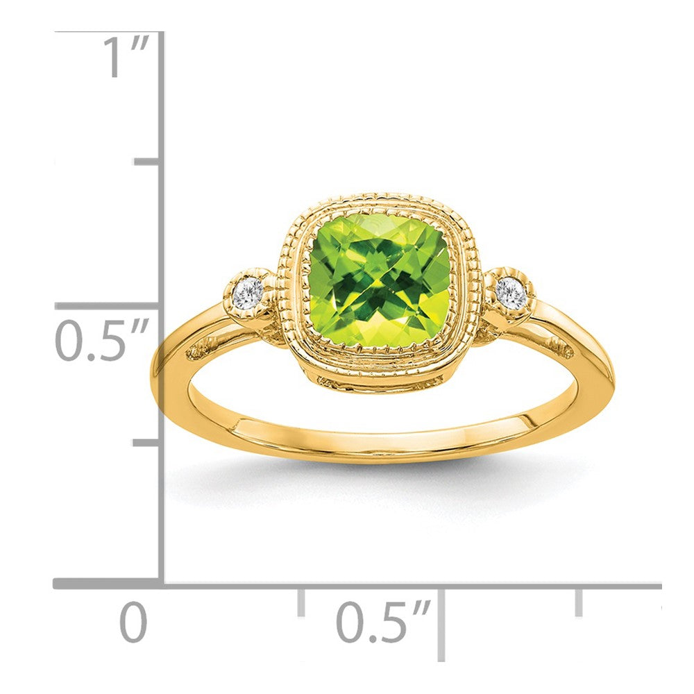 14K Gelbgold Ring mit Kissenschliff-Peridot und echtem Diamant