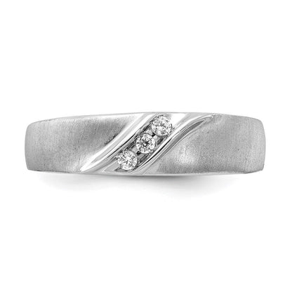14K Weißgold Herrenring mit satiniertem Finish und echten Diamanten