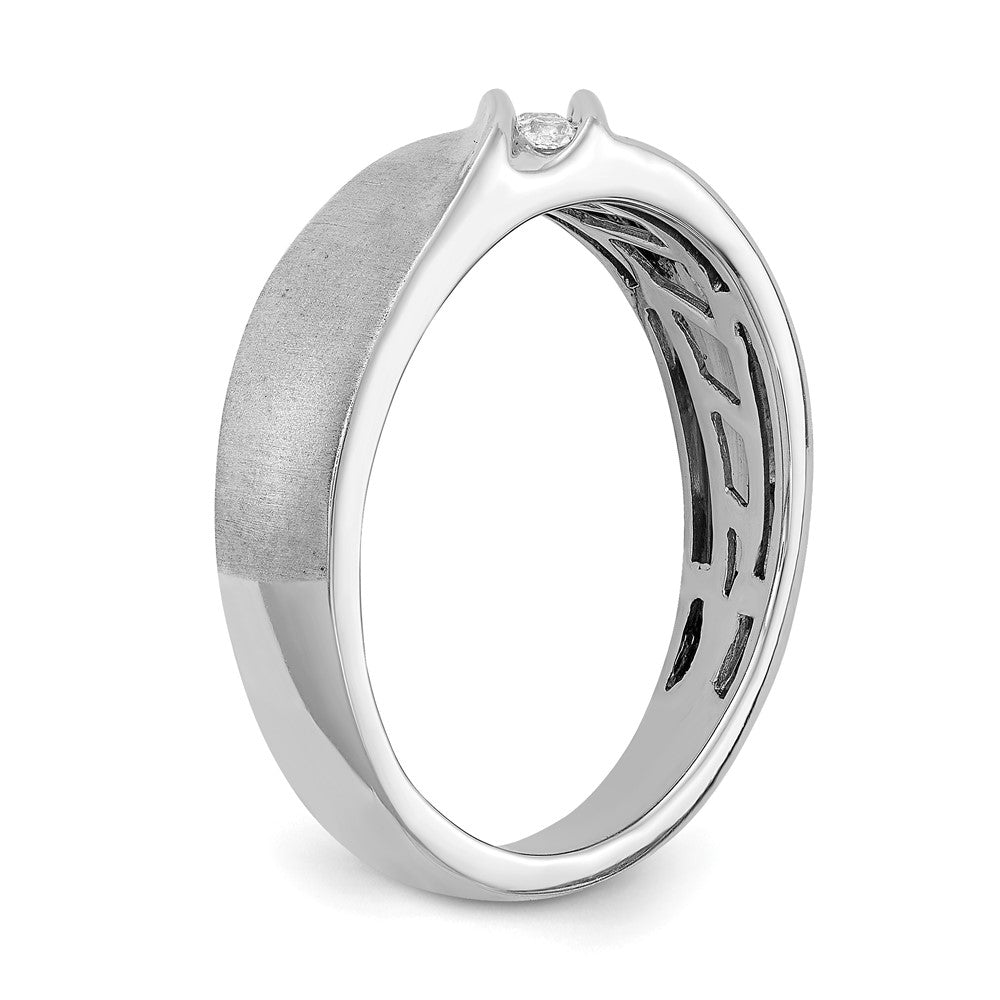 14K Weißgold Herrenring mit satiniertem Finish und echten Diamanten