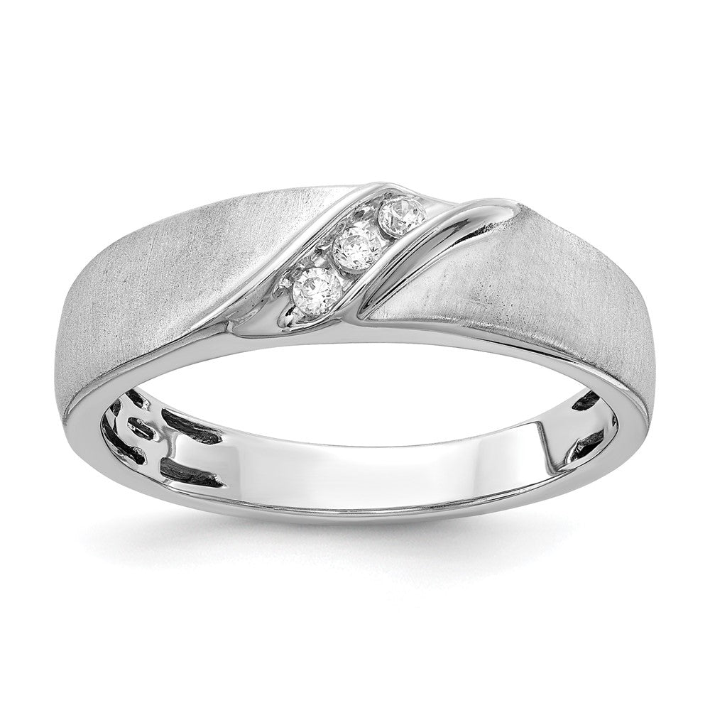 14K Weißgold Herrenring mit satiniertem Finish und echten Diamanten