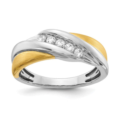 14K Weiß- und Gelbgold Herrenring mit echten Diamanten