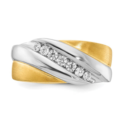 14K Weiß- und Gelbgold Herrenring mit echten Diamanten