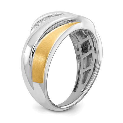 14K Weiß- und Gelbgold Herrenring mit echten Diamanten