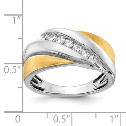 14K Weiß- und Gelbgold Herrenring mit echten Diamanten