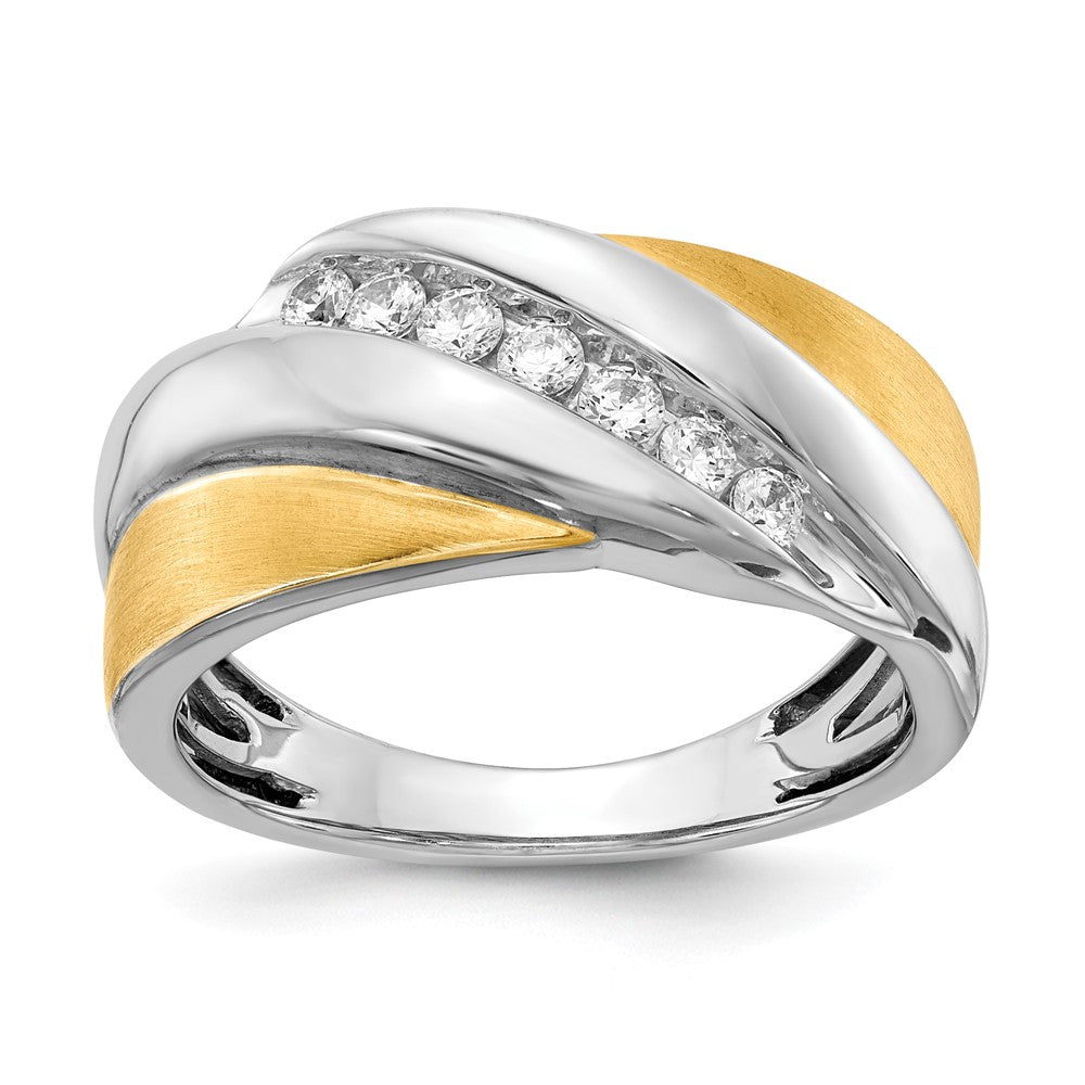 14K Weiß- und Gelbgold Herrenring mit echten Diamanten