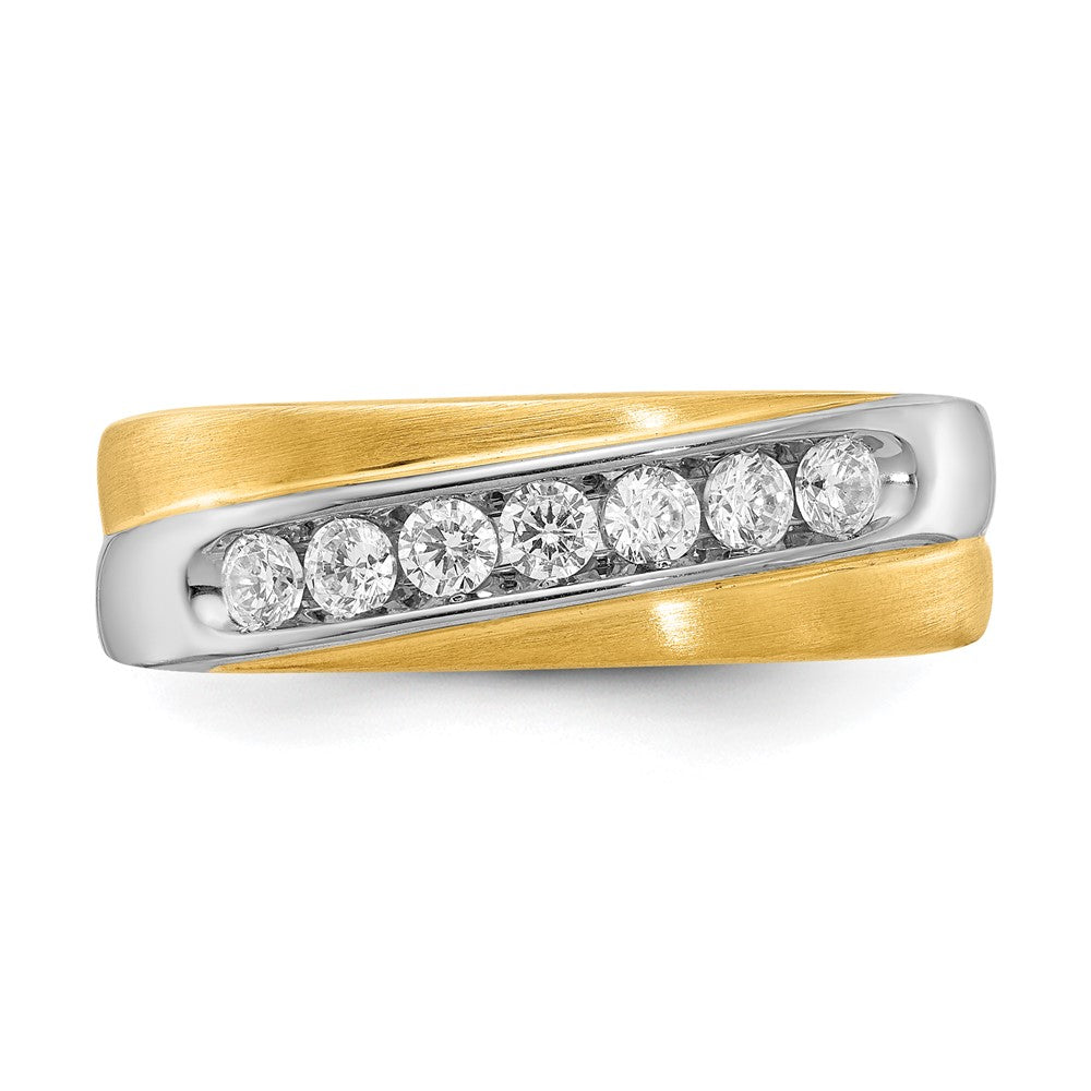 14K Bicolor Weiß & Gelbgold Diamant Herren Ring,satin E/w