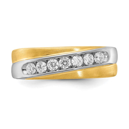 14K Bicolor Weiß & Gelbgold Diamant Herren Ring,satin E/w