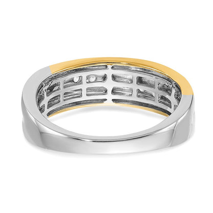 14K Bicolor Weiß & Gelbgold Diamant Herren Ring,satin E/w