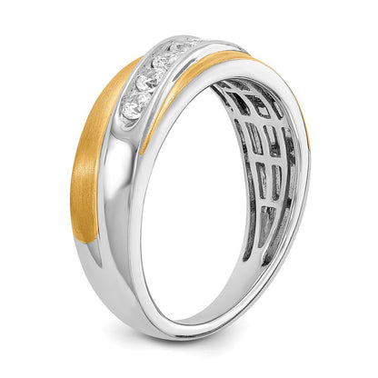 14K Bicolor Weiß & Gelbgold Diamant Herren Ring,satin E/w