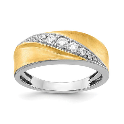 14K Weiß- und Gelbgold Herrenring mit echten Diamanten
