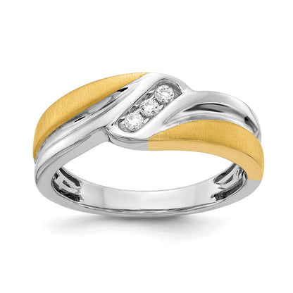 14K Weiß- und Gelbgold Ring mit echten Diamanten für Herren