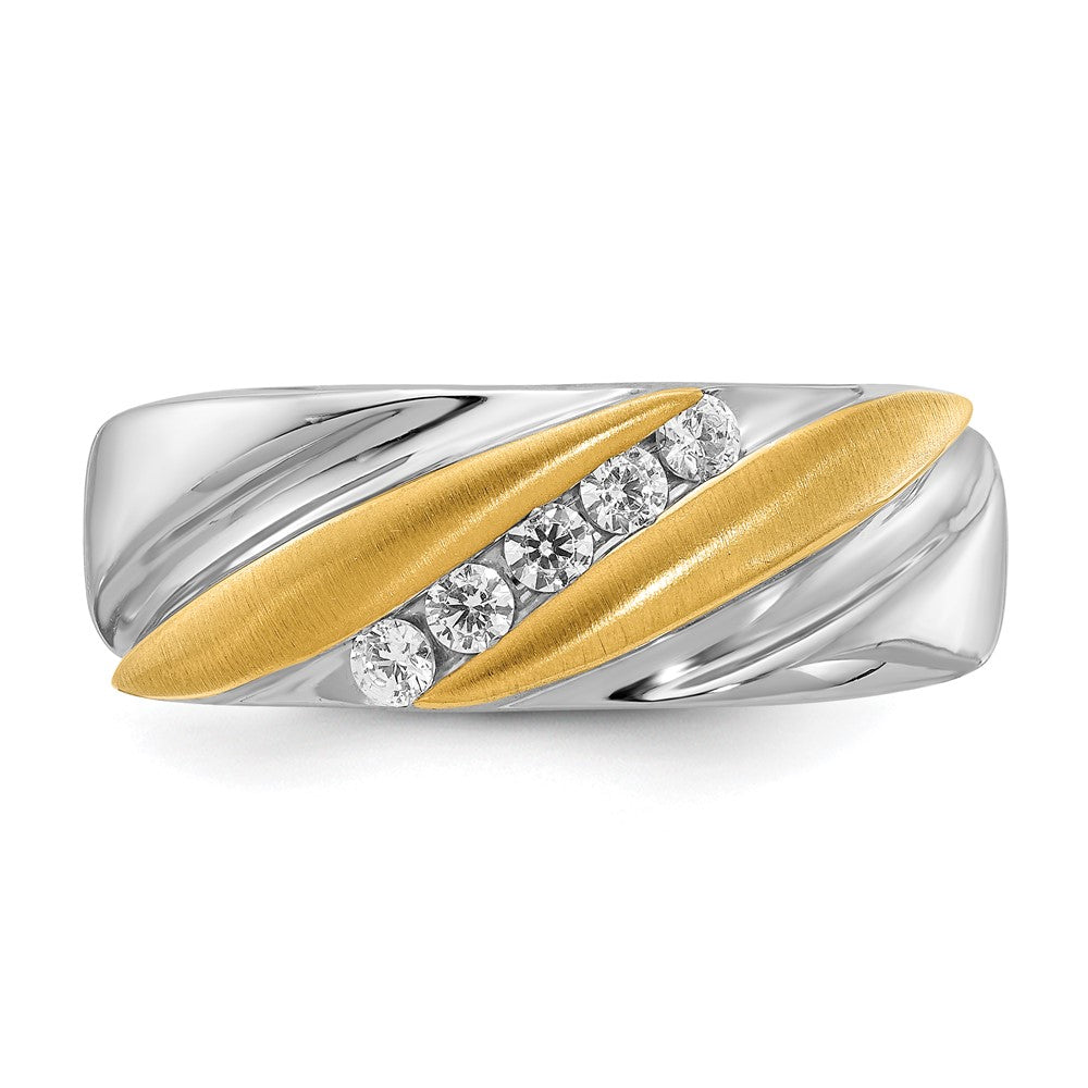 14K Weiß- und Gelbgold Herrenring mit echten Diamanten