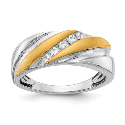 14K Weiß- und Gelbgold Herrenring mit echten Diamanten