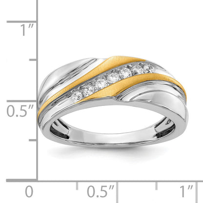 14K Bicolor 7 Stein 1/4 Karat Diamant Komplett Herren Ring, Satiniert: Up&down