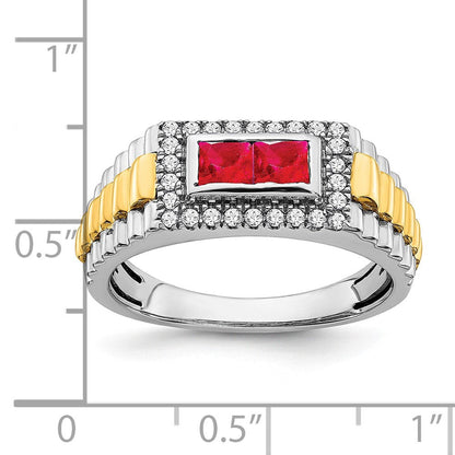 14K Bicolor-Gold Herrenring mit Rubin und echtem Diamant
