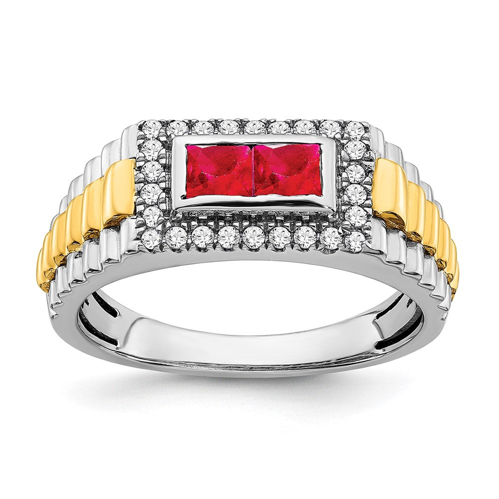 14K Bicolor-Gold Herrenring mit Rubin und echtem Diamant