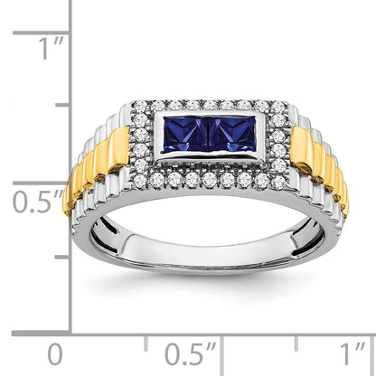 14K Bicolor Gold Ring mit Saphir und echtem Diamant für Herren