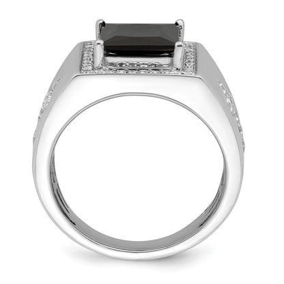14K Weißgold Herrenring mit 0,5 ct. Labordiamanten VS/SI+ G+ und Onyx-Seitenkreuz
