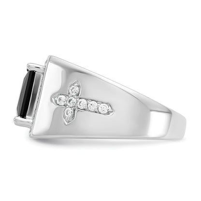14K Weißgold Herrenring mit Onyx und echten Diamanten in Kreuzform