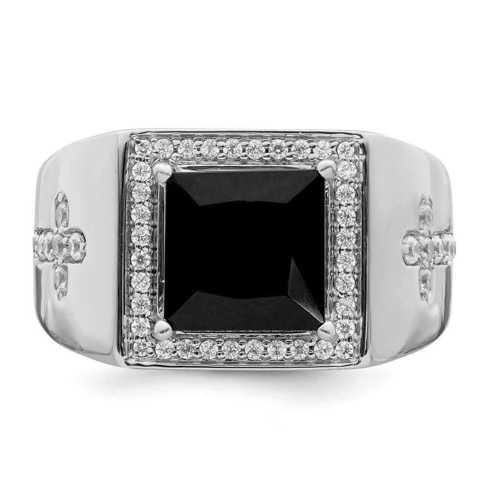 14K Weißgold Herrenring mit 0,5 ct. Labordiamanten VS/SI+ G+ und Onyx-Seitenkreuz
