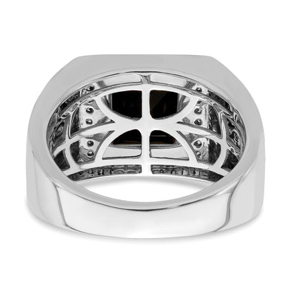 14K Weißgold Herrenring mit Onyx und echten Diamanten in Kreuzform