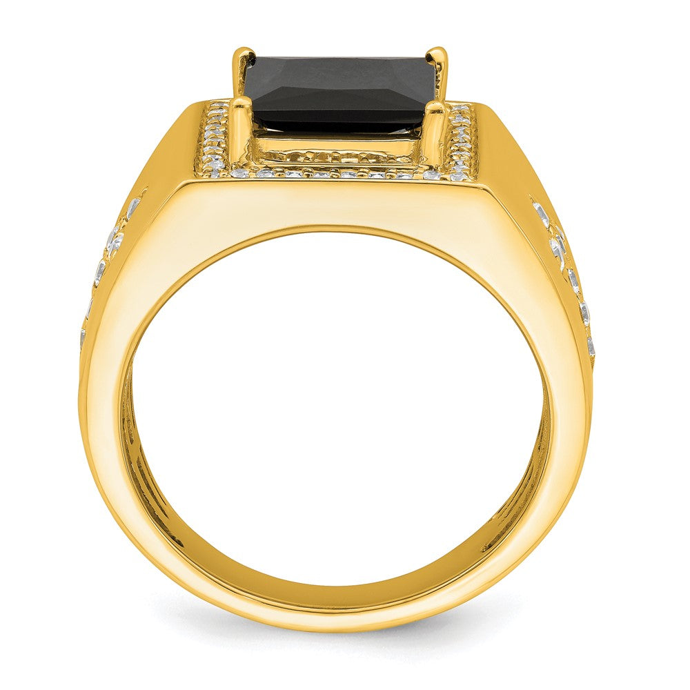 14K Gelbgold Herrenring mit Onyx und echten Diamanten in Kreuzform