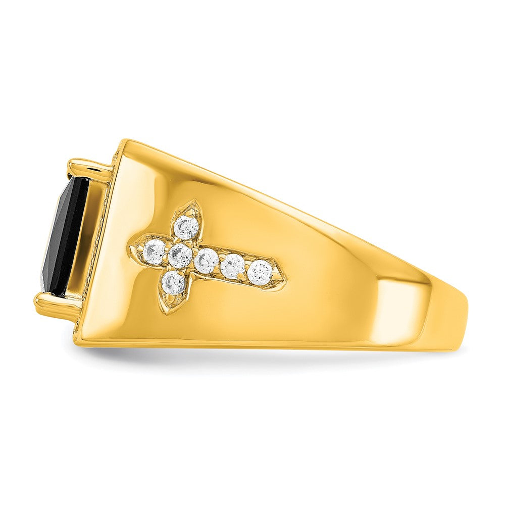 14K Gelbgold Herrenring mit Onyx und echten Diamanten in Kreuzform