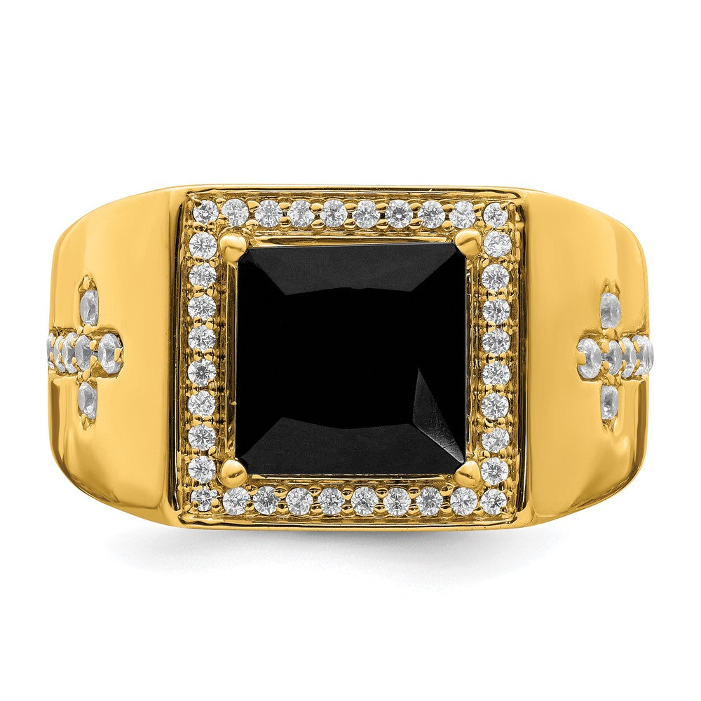 14K Gelbgold Herrenring mit Onyx und echten Diamanten in Kreuzform