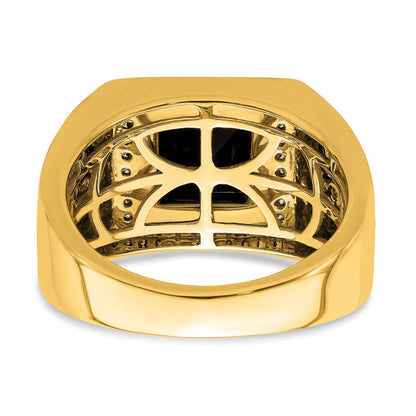 14K Gelbgold Herrenring mit Onyx und echten Diamanten in Kreuzform