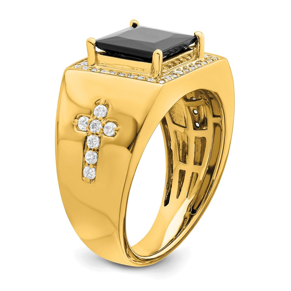 14K Gelbgold Herrenring mit Onyx und echten Diamanten in Kreuzform