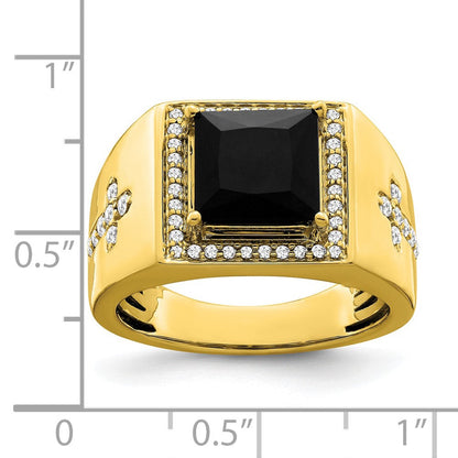 14K Gelbgold Herrenring mit Onyx und echten Diamanten in Kreuzform